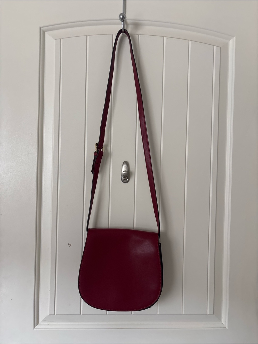 Saks Fifth Avenue Red & Black Leather Saddle Crossbody Bag